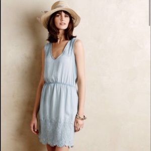 ✨ SOLD✨Anthropologie Light Denim Embroidered Dress